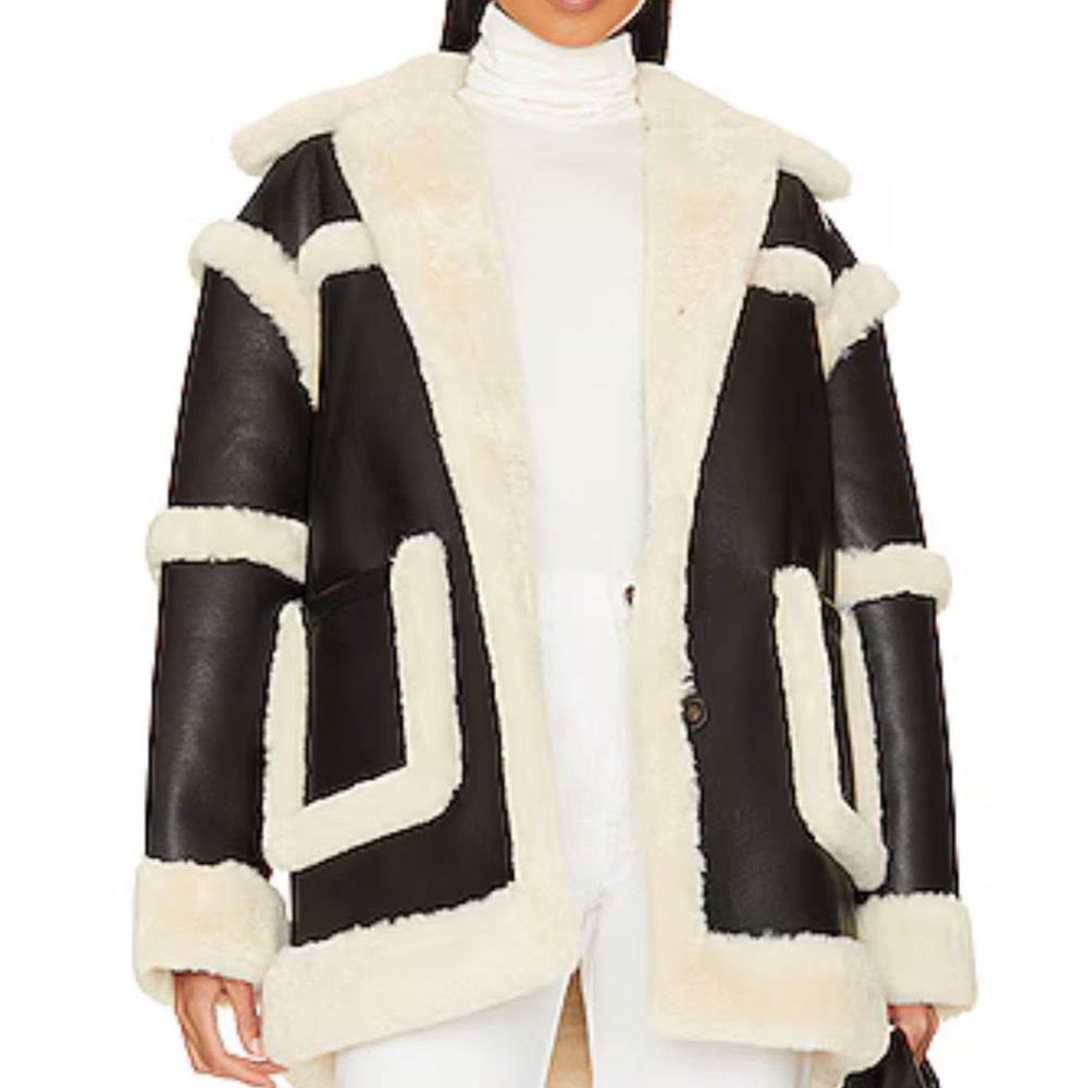 L’Academie Black and Cream Sherpa Coat